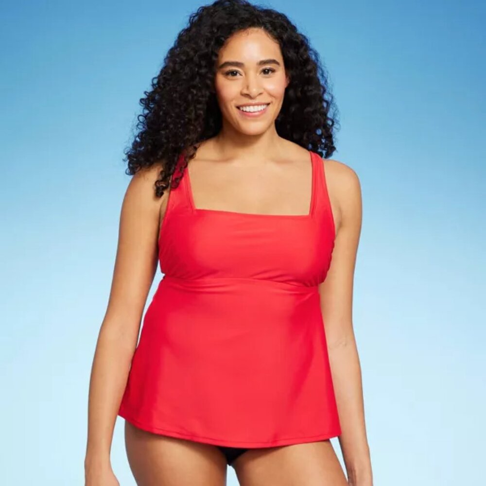 NWT Women's Hidden Underwire Square Neck Tankini Top - Kona Sol Red